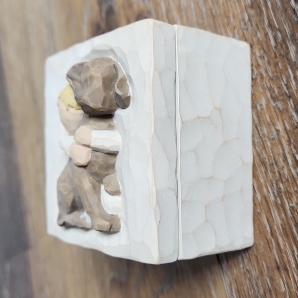 Willow Tree Box Brown Dog Blonde Boy Hug - Picture 2 of 11